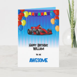 Race car boy's birthday card