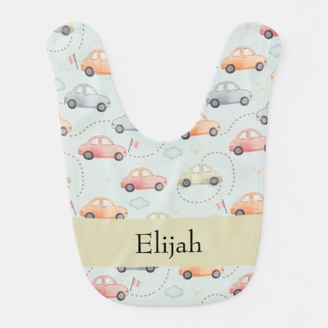 Race Car Boys Personalized with Track and Roads Baby Bib (Front)