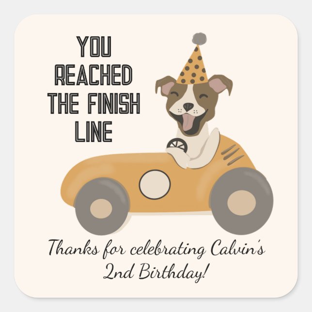 Race Car Boys Second Birthday Party  Square Sticker (Front)