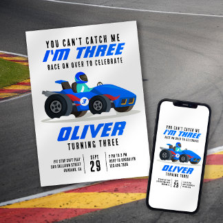 Race Car Can't Catch Me 3rd Birthday Party Invitation