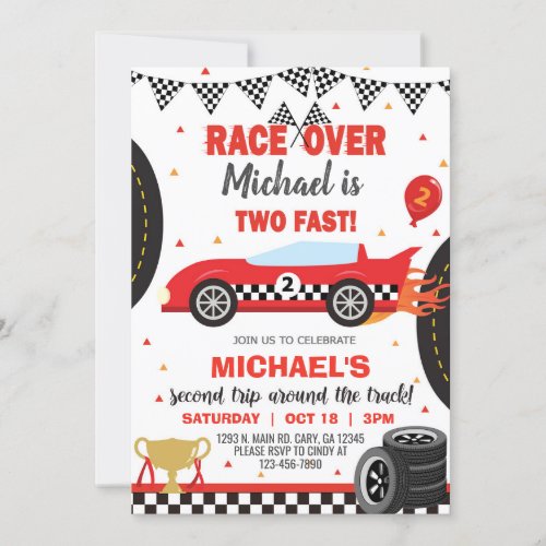 Race car cars racing boy 2nd birthday invite invitation