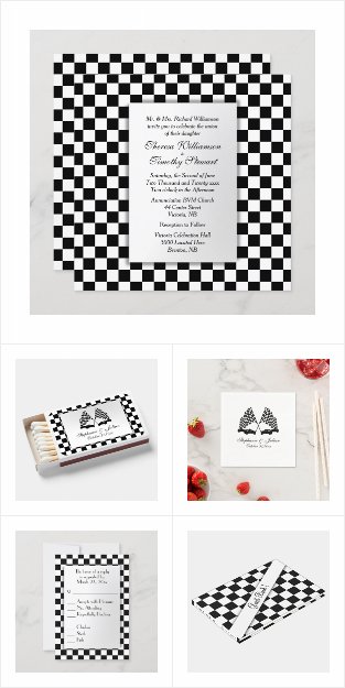 Race Car Checker Flag Wedding Invitation Suite