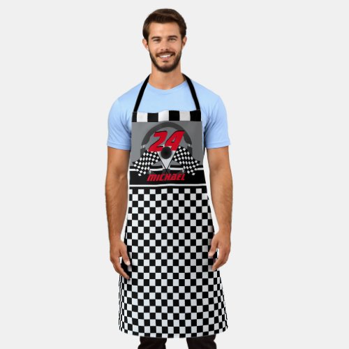 Race Car  Checkerboard Number Design Apron