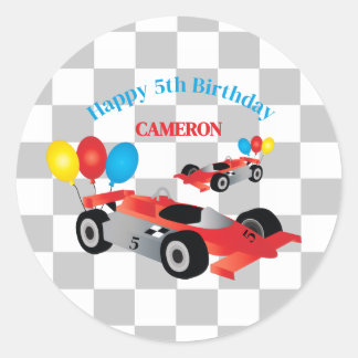Race Car Checkered Boy's Birthday Classic Round Sticker