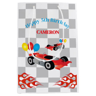 Race Car Checkered Boy's Birthday Medium Gift Bag