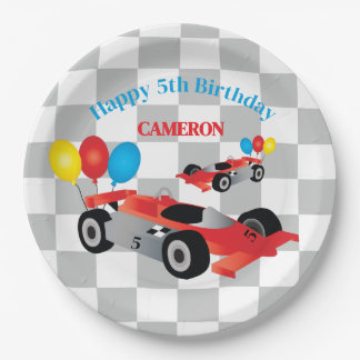 Race Car Checkered Boy's Birthday Paper Plates