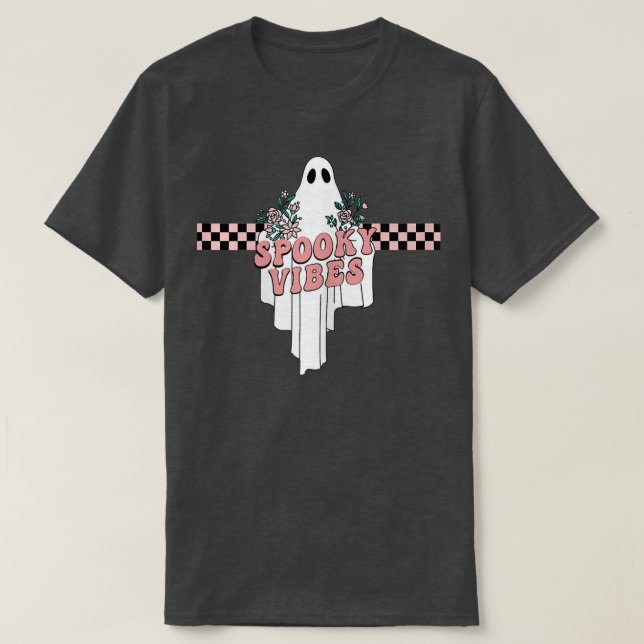 Race Car Checkered Creepy Vibes Retro Ghost Racing T-Shirt (Design Front)