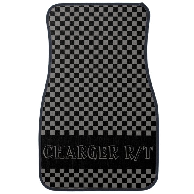 Race Car Checkered Flag Billet Grey Floor Mat (Front)