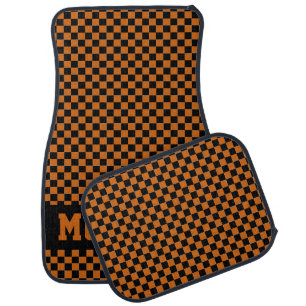 Race Car Checkered Flag Grabber Orange Floor Mat