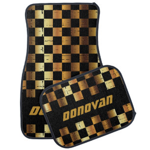 Race Car Checkered Flag in Black & Gold Mat