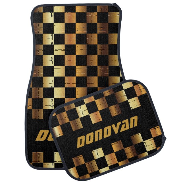 Race Car Checkered Flag in Black & Gold Mat (Set)