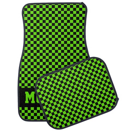 Race Car Checkered Flag Lime Green Car Floor Mat