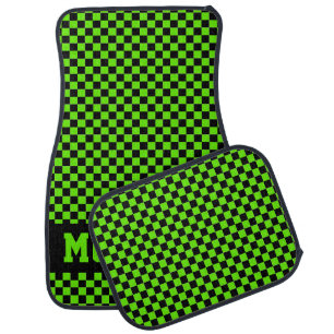 Race Car Checkered Flag Lime Green Floor Mat