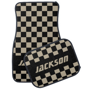 Race Car Checkered Flag Pattern Black & Camel Car Mat
