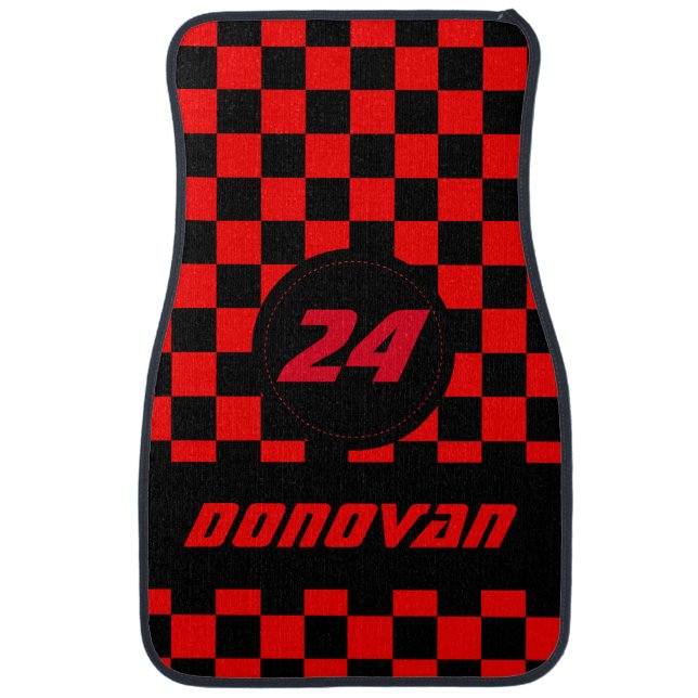 Race Car Checkered Flag Pattern | Black & Red Mat (Front)