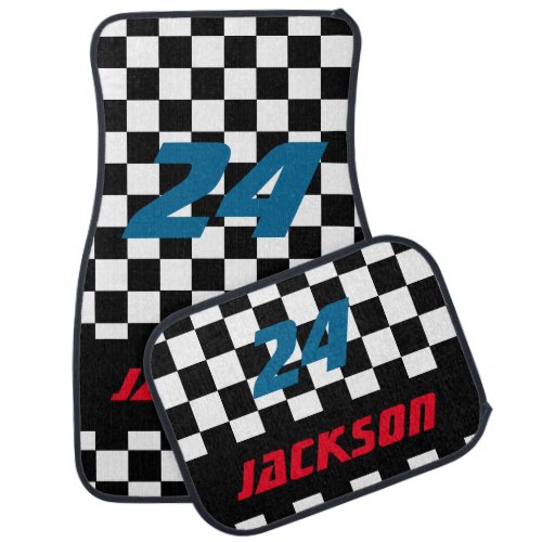 Race Car Checkered Flag Pattern  DIY Color  Text Car Floor Mat