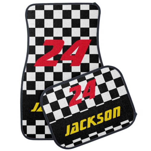 Race Car Checkered Flag Pattern  DIY Color  Text Car Mat