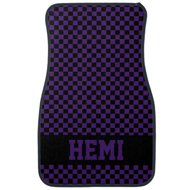 Race Car Checkered Flag Plum Crazy Hemi Car Floor Mat (Front)