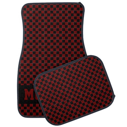 Race Car Checkered Flag Ruby Red Car Floor Mat