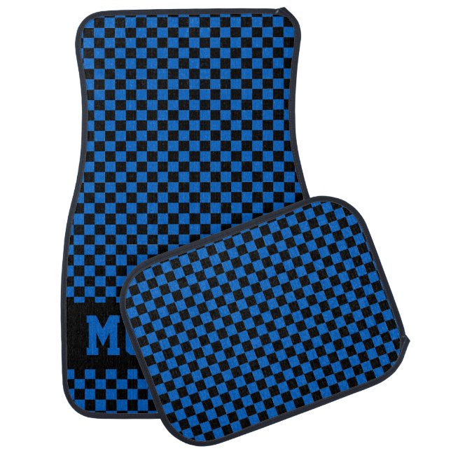 Race Car Checkered Flag Velocity Blue Floor Mat (Set)