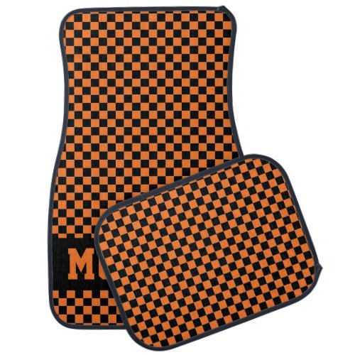 Race Car Checkered Flag Vista Orange Car Floor Mat