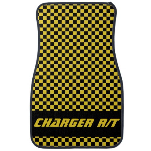 Race Car Checkered Flag Yellow Jacket Charger Car Floor Mat