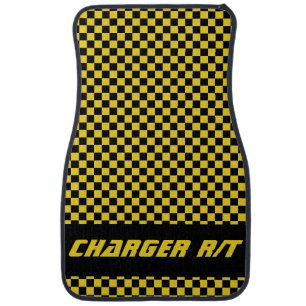 Race Car Checkered Flag Yellow Jacket Charger Floor Mat