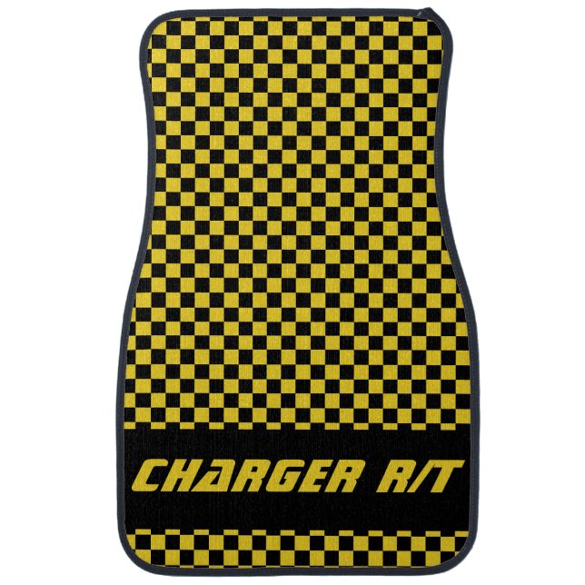 Race Car Checkered Flag Yellow Jacket Charger Floor Mat (Front)