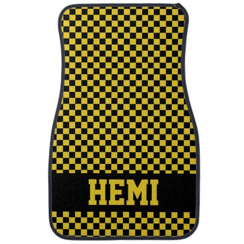 Race Car Checkered Flag Yellow Jacket Hemi Car Floor Mat