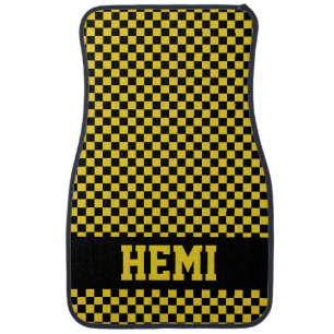 Race Car Checkered Flag Yellow Jacket Hemi Floor Mat