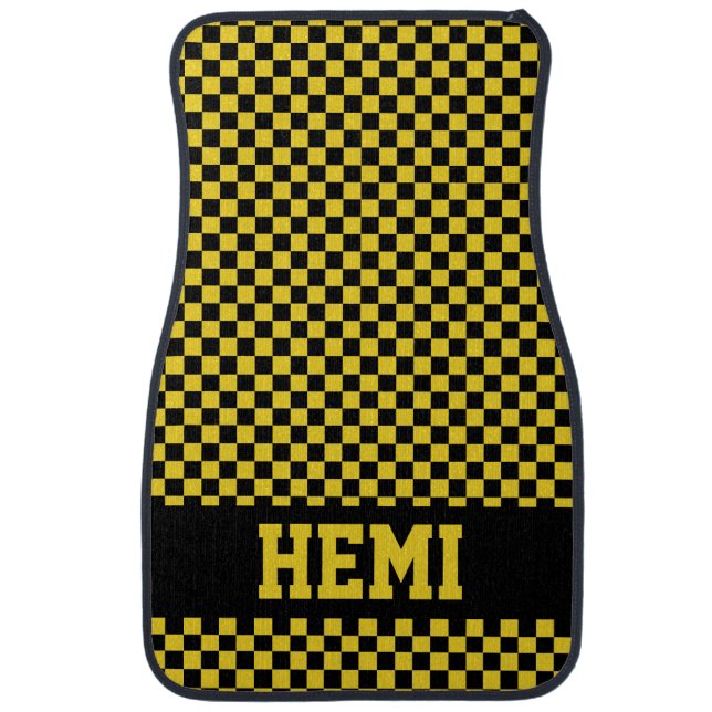 Race Car Checkered Flag Yellow Jacket Hemi Floor Mat (Front)