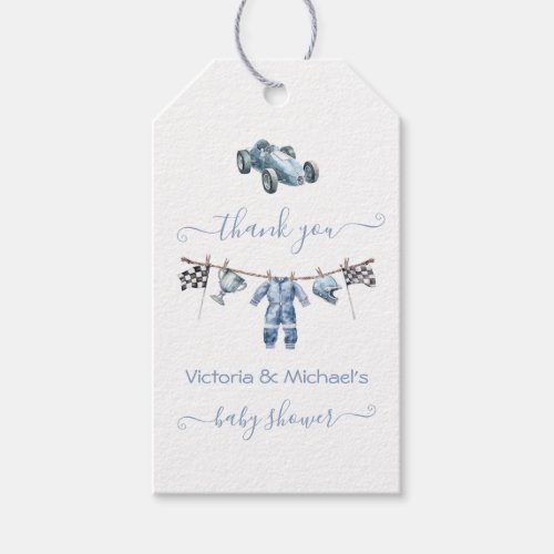 Race Car Clothesline Boy Baby Shower Gift Tags