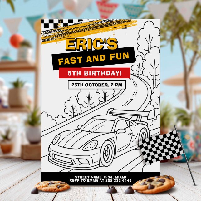 Race Car Coloring Birthday Party Invitation (Creator Uploaded)