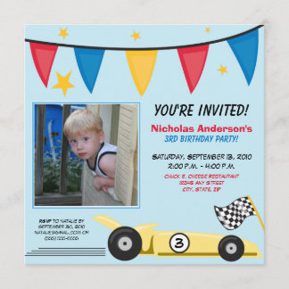 Race Car Custom Birthday Party Invitation (blue)