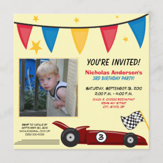 Race Car Custom Birthday Party Invitation (yellow)