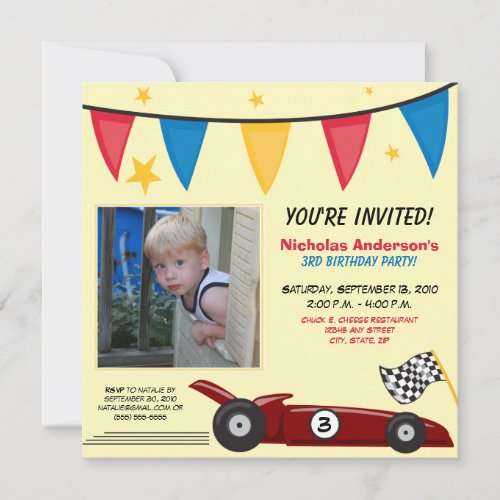Race Car Custom Birthday Party Invitation (yellow)