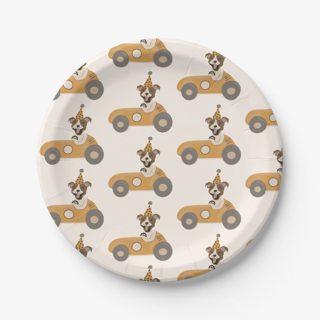 Race Car Dog Boys Birthday Party  Paper Plates (Front)
