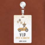 Race Car Dog Boys Birthday Party VIP Badge<br><div class="desc">These fun VIP pit crew badges feature an adorable racing pit bull. With a hand illustrated vintage race car and dog graphic these are one of a kind. Find matching items in my shop.</div>