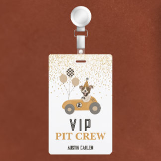 Race Car Dog Boys Birthday Party VIP Badge