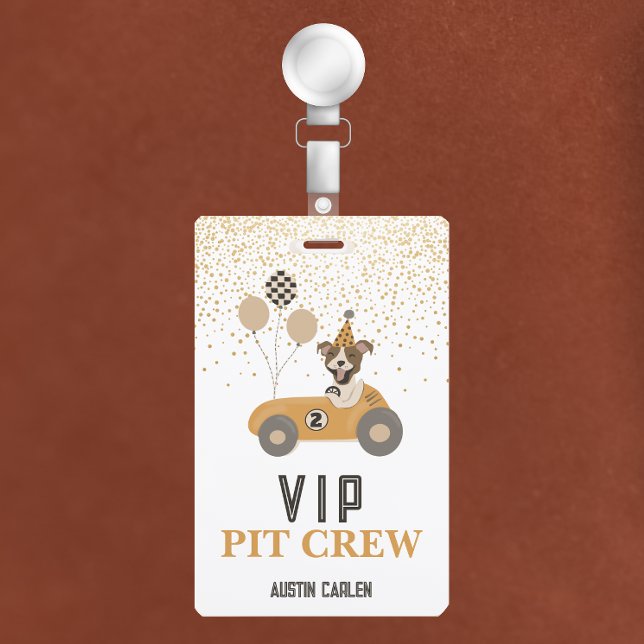 Race Car Dog Boys Birthday Party VIP Badge (Creator Uploaded)