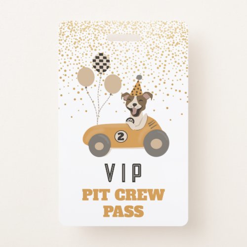 Race Car Dog Boys Birthday Party VIP Pass Badge