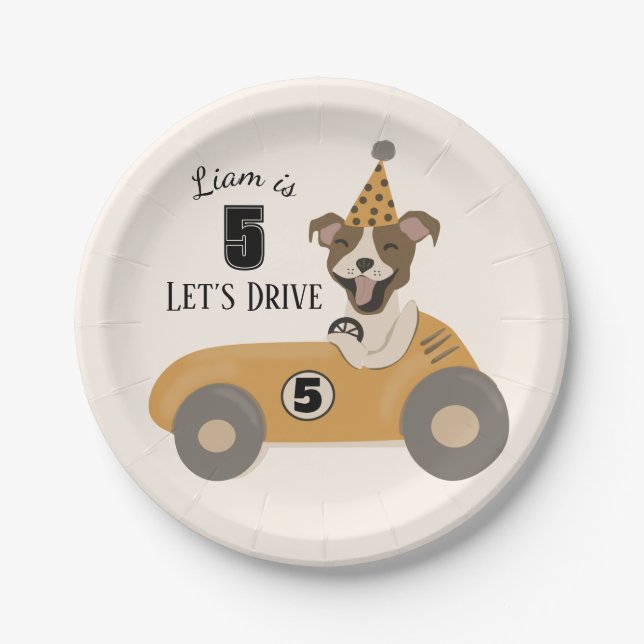 Race Car Dog Boys Fifth Birthday Party  Paper Plates (Front)