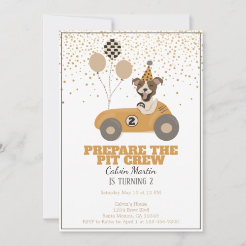 Race Car Dog Boys Second Birthday Party Invitation