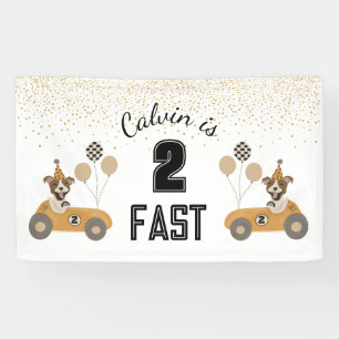 Race Car Dog Two Fast Birthday Party Banner