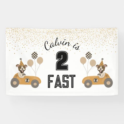 Race Car Dog Two Fast Birthday Party Banner