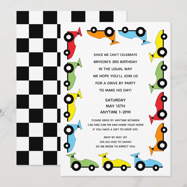 Race Car Drive By Birthday Party Invitation (Front/Back)