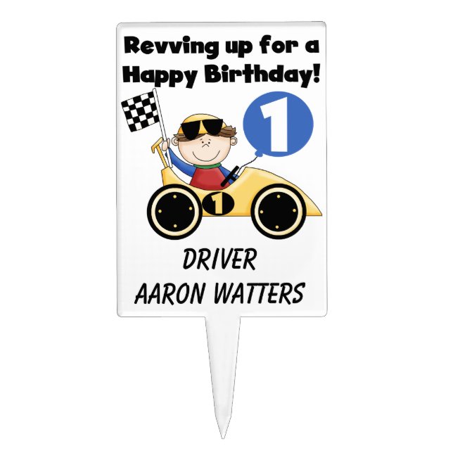 Race Car Driver 1st Birthday Cake Topper (Front)