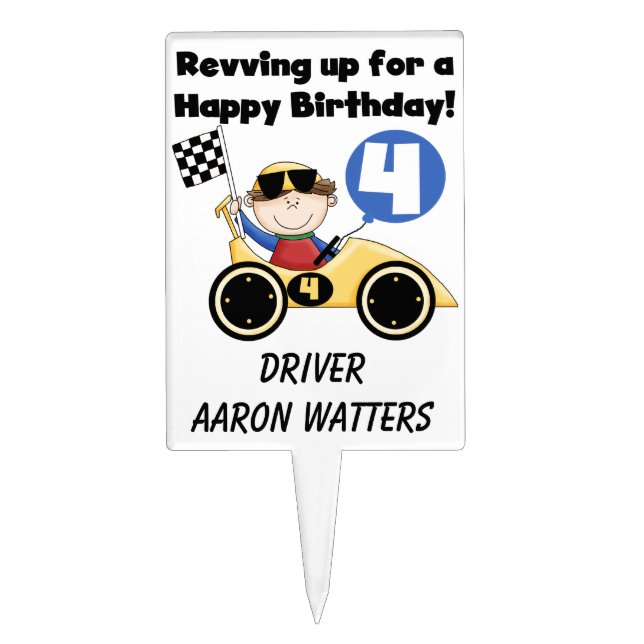 Race Car Driver 4th Birthday Cake Topper (Front)