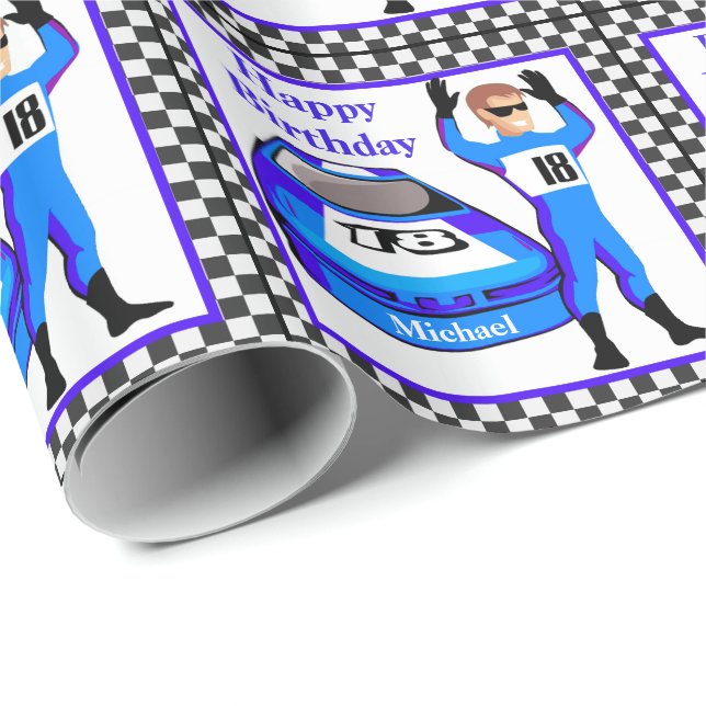 Race Car Driver Personalized  Birthday Gift Wrapping Paper (Roll Corner)