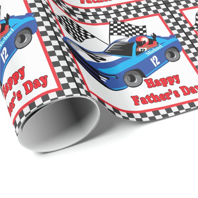 Race Car Driver Personalized  Father's Day Gift Wrapping Paper (Roll Corner)